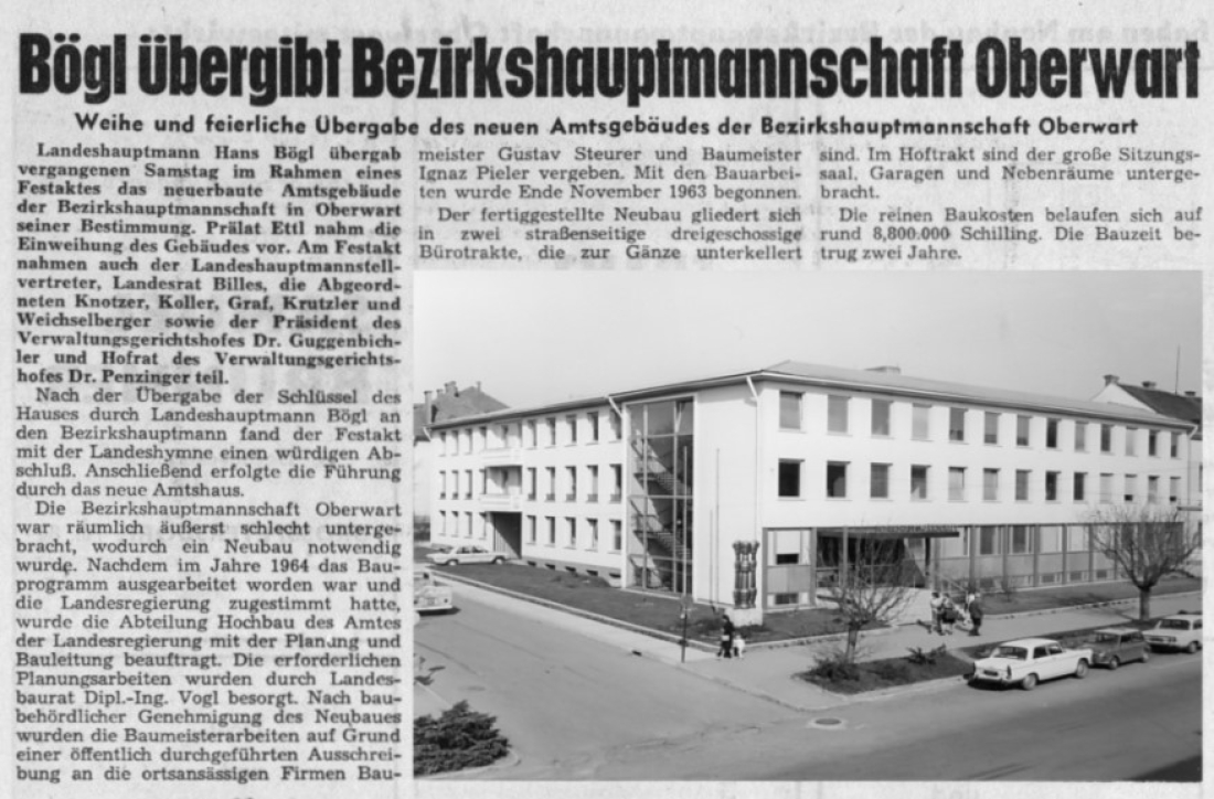 BF vom 4. Dezember 1965: Artikel zur Übergabe der neuerbauten Bezirkshauptmannschaft durch LH Hans Bögl