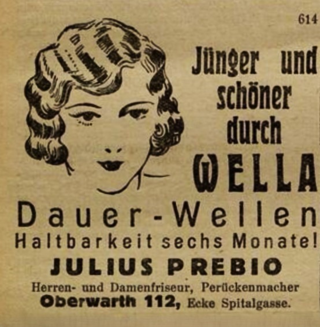 Anzeige in der Oberwarther Sonntags = Zeitung vom 6. November 1932: Friseur Julius Prebio - OW 112 / Steinamangererstraße 20