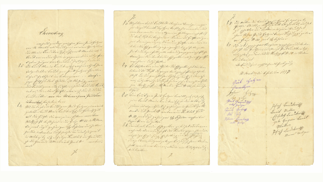 St. Martin: Ehevertrag Paul Halper (*1852/+1923) - Maria Bendekovitsch (*1858/+1933) aus dem Jahr 1877