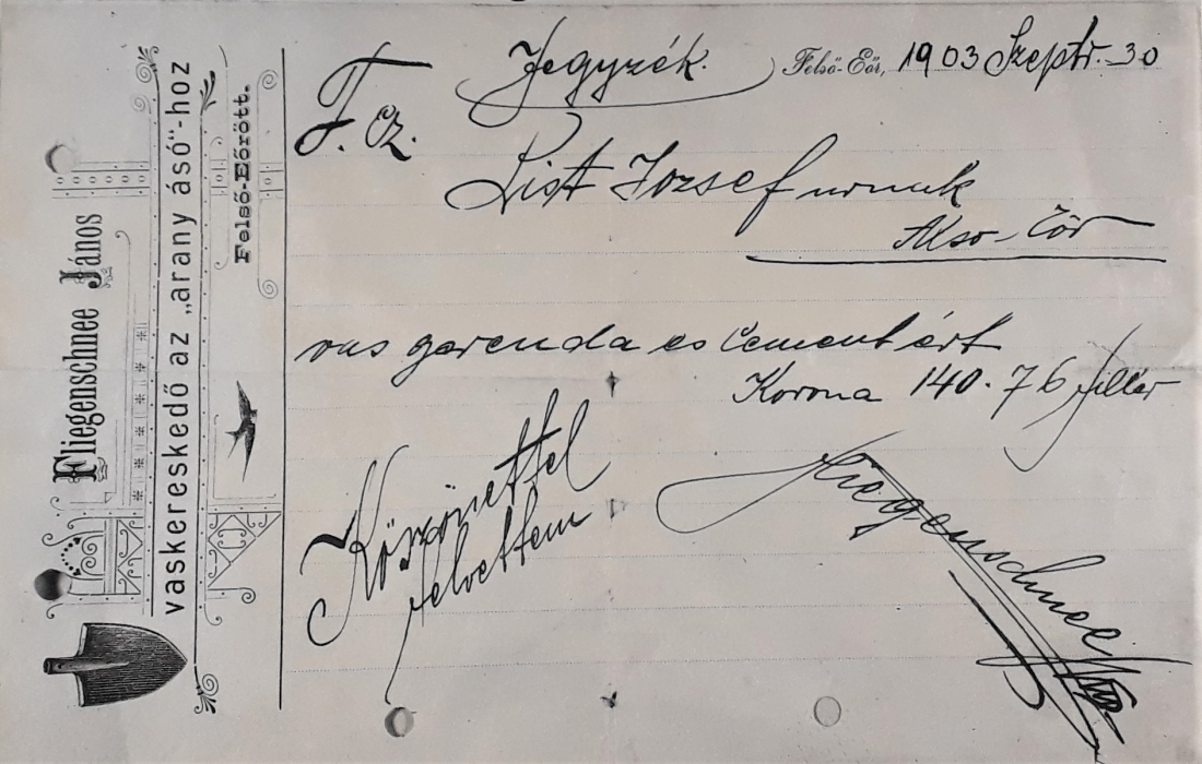 Originalrechnung der Fa. Fliegenschnee