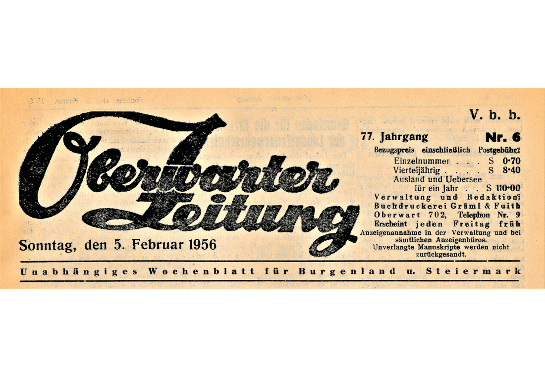 Kopf der Oberwarter Zeitung (vorher Oberwarther Sonntags = Zeitung / später OZ) - Geschichte der Zeitung