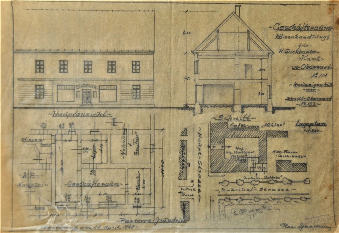 Plan für einen Geschäftsraum der Firma Dickbauer von Baumeister Michael Gaal (Wienerstraße 2 - früher OW 153)