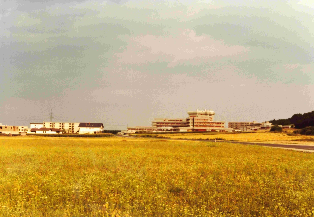 Blick auf das nahezu unverbaute Gebiet zwischen Augartengasse und Schulgasse mit Internat und Krankenhaus