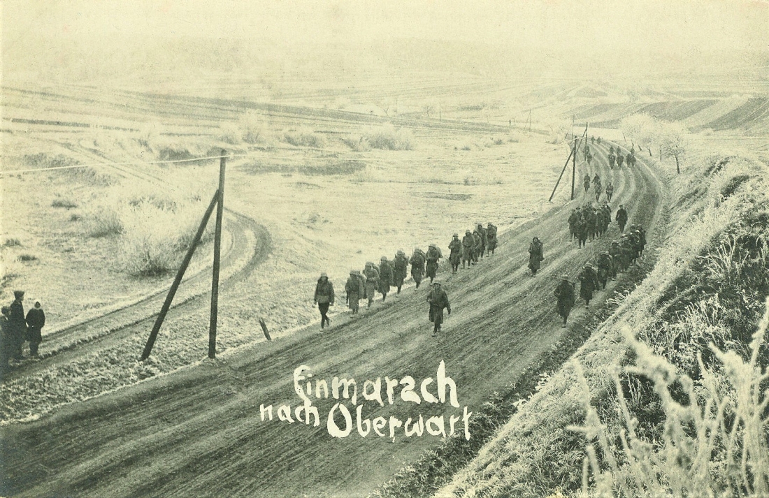 Soldaten der Österreichischen Truppe beenden die Episode des "Freischärlerstaats" Leithabanat (Lajtabánság ung. oder Leitha-Banschaft): Einmarsch/Anmarsch nach Oberwart