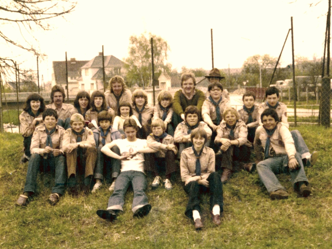 Oberwarter Pfadfindergruppe auf einem Lager in Pinkafeld 1979 - Traxler/Pexa/Linzer/Brunner/Moser/Frühwirth/Steflitsch/Weidinger/Imre/Gaal/Gulyas/Benkö/Mayer/Fleck/Nikles/Schermann