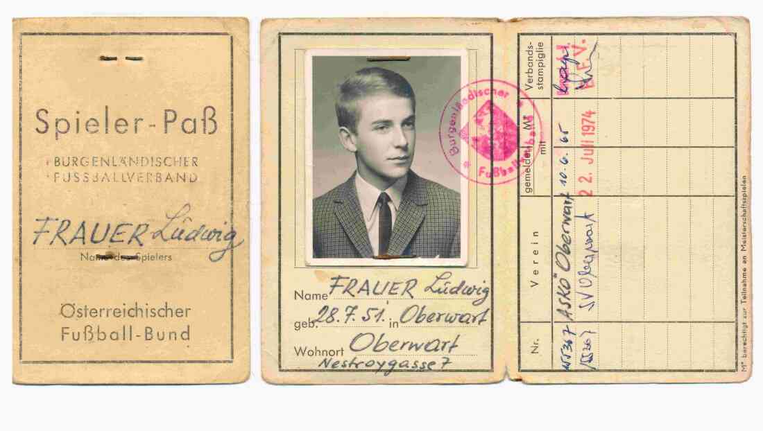 Spielerpass des bgld. Fußballverbands von Ludwig Frauer (*1951)