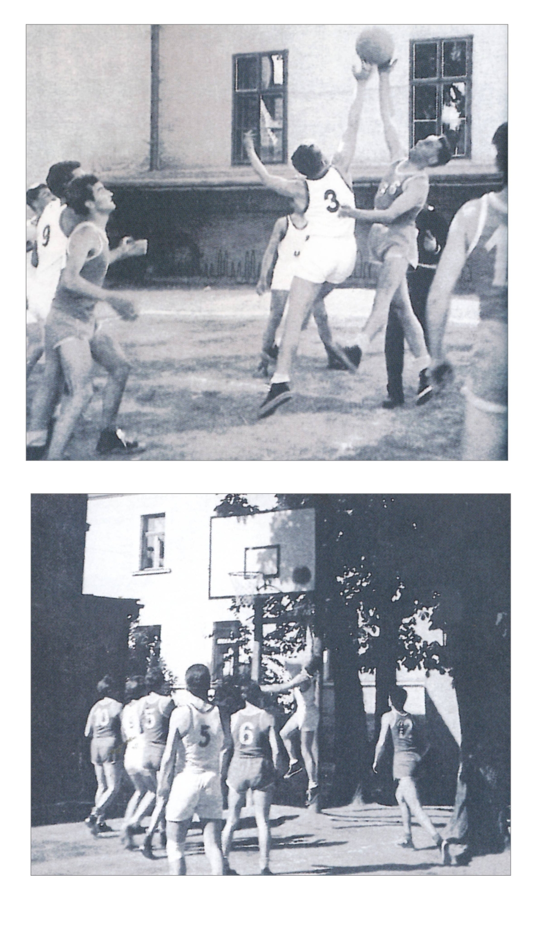 Basketball: erste Anfänge im Hof der ehemaligen Hauptschule (Evang. Kirchengasse 5)