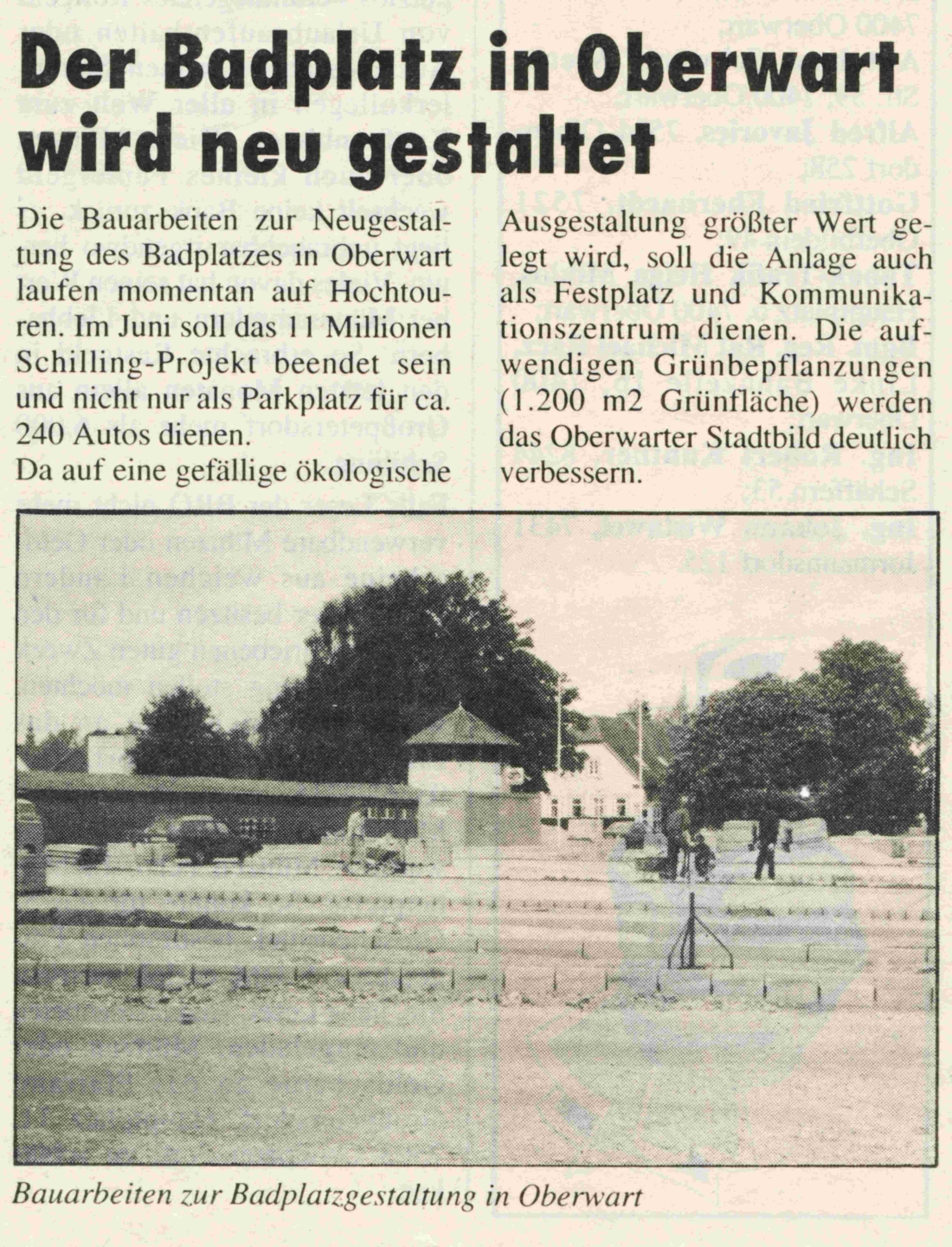 Artikel zur Neugestaltung des Badplatzes