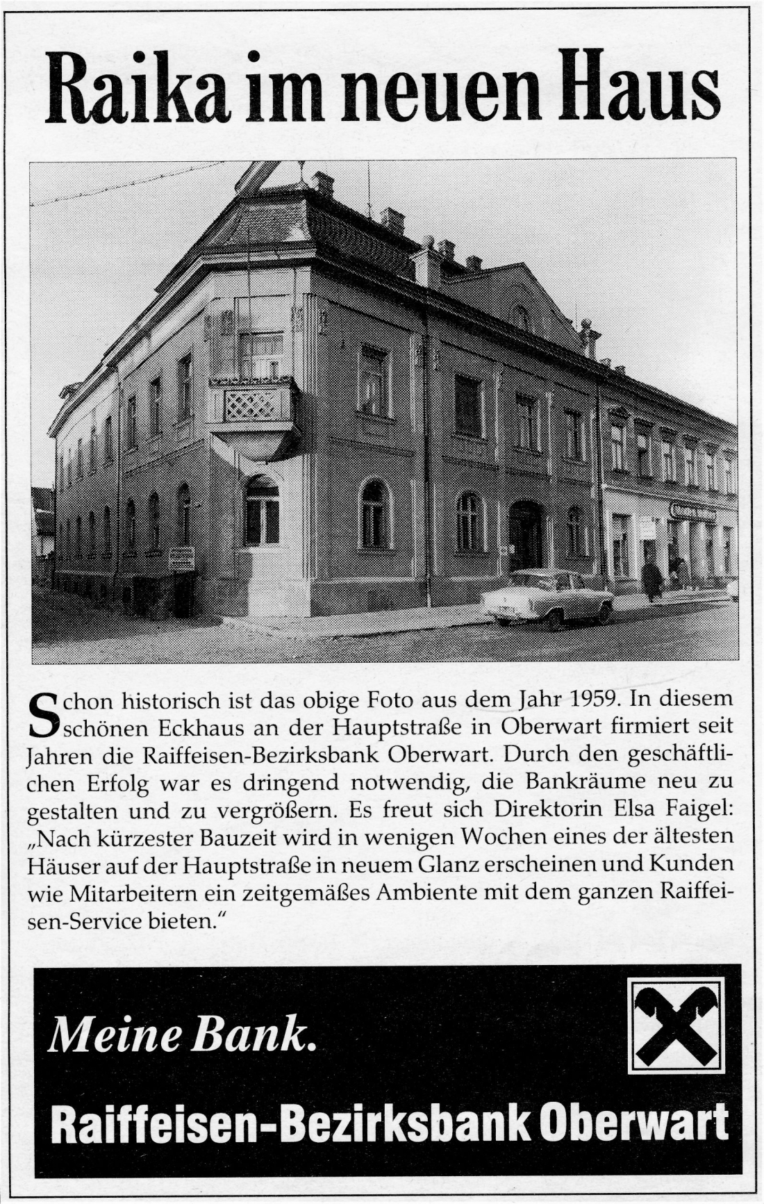 Raiffeisenbank (Geschäftslokal Wienerstraße 5): Artikel zur Ankündigung der Neueröffnung nach dem Umbau 1997