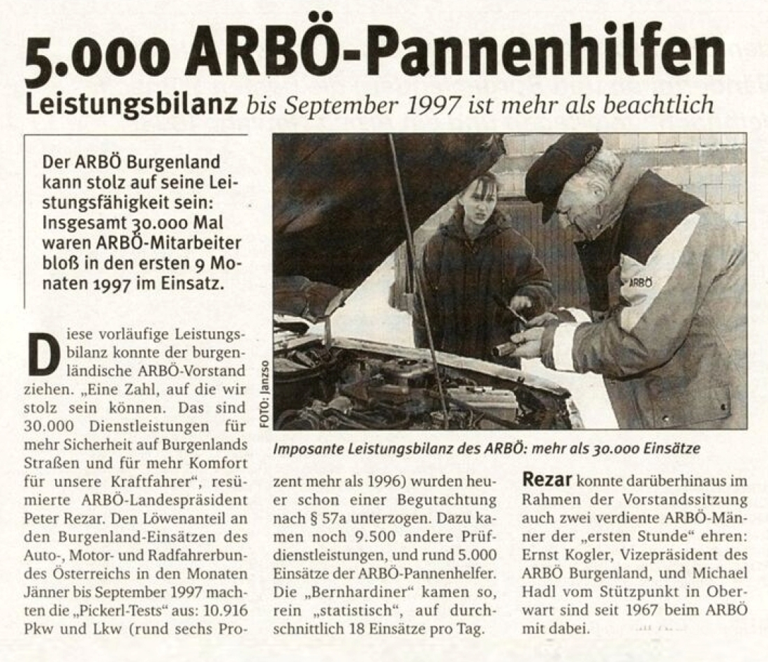 Artikel in der BF vom 23. Dezember 1997: 5.000 ARBÖ-Pannenhilfen