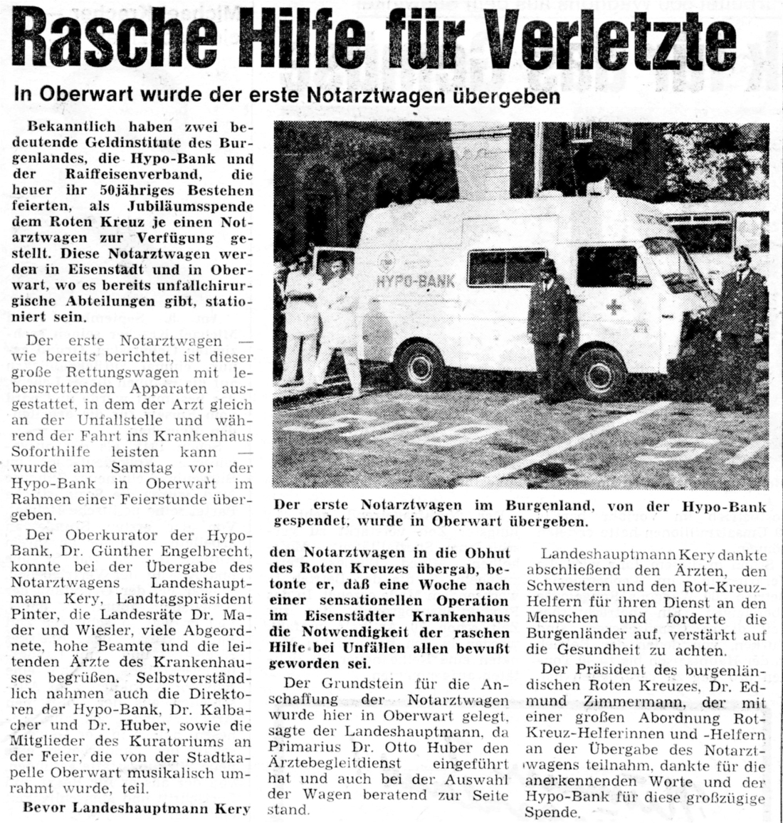 Rotes Kreuz: Artikel zum Thema "Übergabe des ersten Notarztwagens"