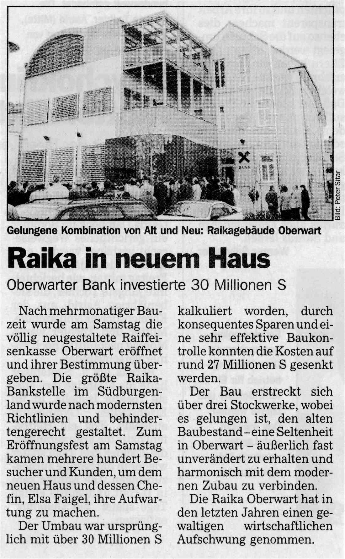 Raiffeisenbank (Geschäftslokal Wienerstraße 5): Artikel anlässlich des Umbaus 1997