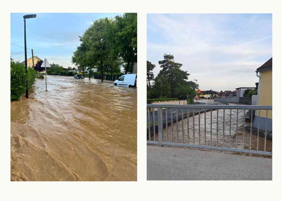 Hochwasser nach enormen Regenmengen am 8. und 9. Juni 2024: Bereich Bachgasse / Bachgasse-Gorellbrücke