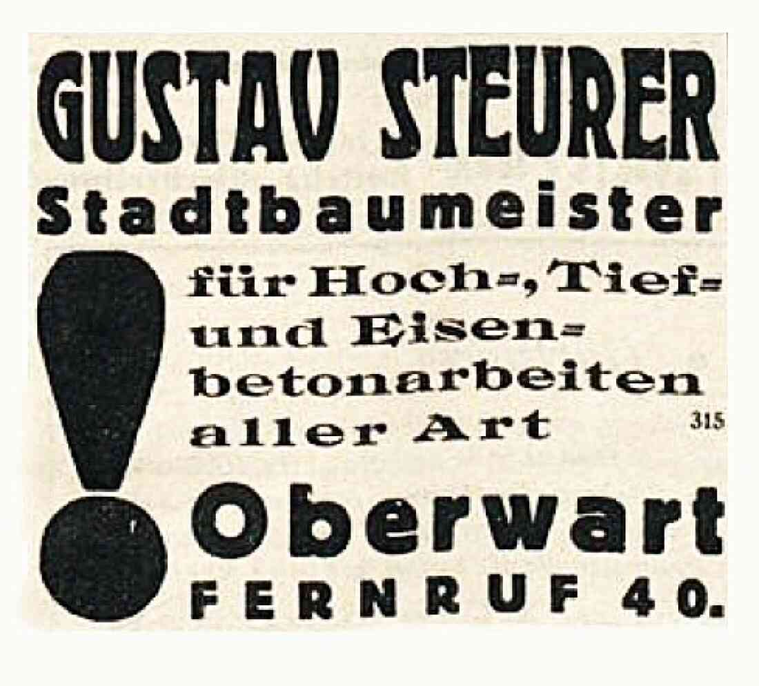 Inserat von Stadtbaumeister Gustav Steurer in der Oberwarther Sonntags-Zeitung vom 11. September 1939