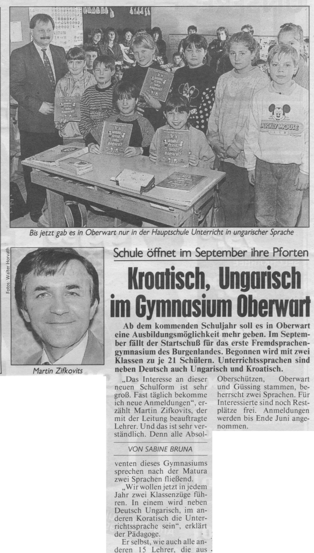Artikel "Kroatisch, Ungarisch im zweisprachigen Gymnasium" zur bevorstehenden Eröffnung