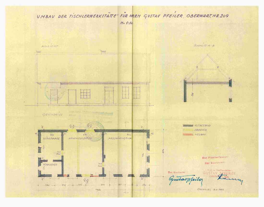 Tischlerei Pfeiler - OW 209 / Johann Straußgasse 10: Plan zum Umbau der Handtischlerei  von BM Gustav Steurer