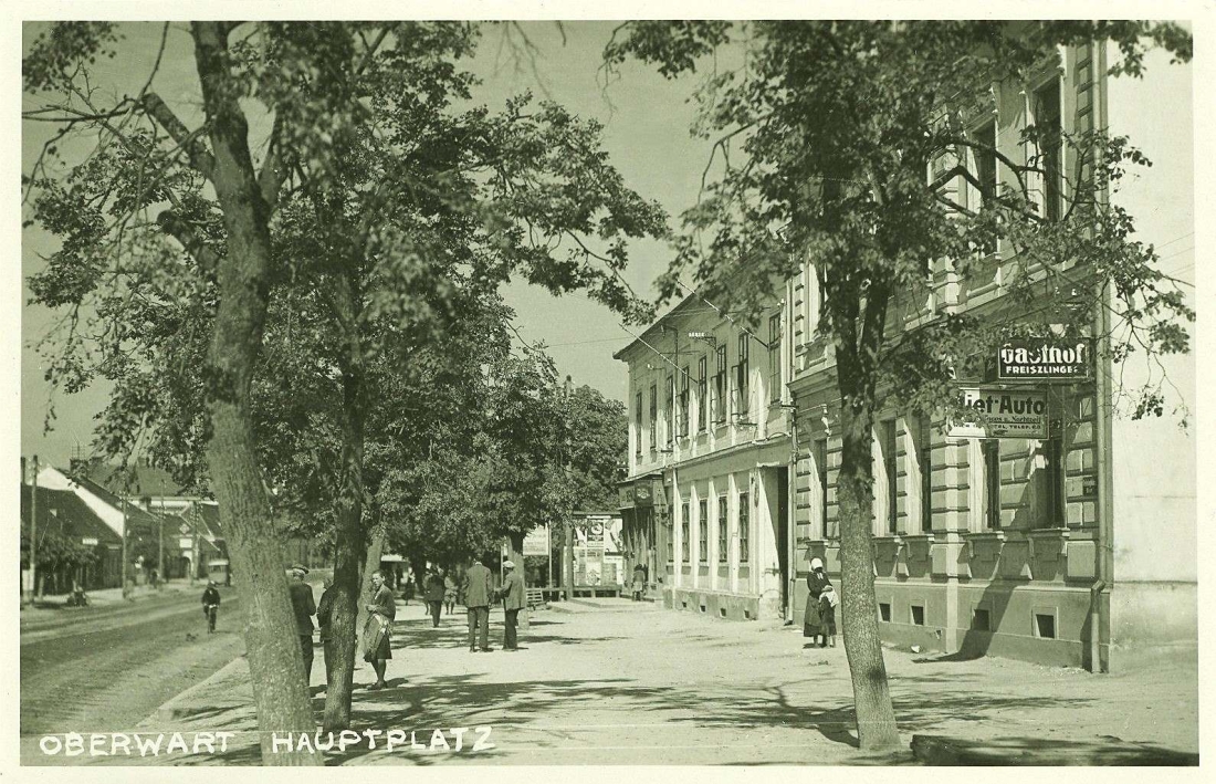 Ansichtskarte: Oberwart Hauptplatz mit Gasthof und Hotel Freiszlinger