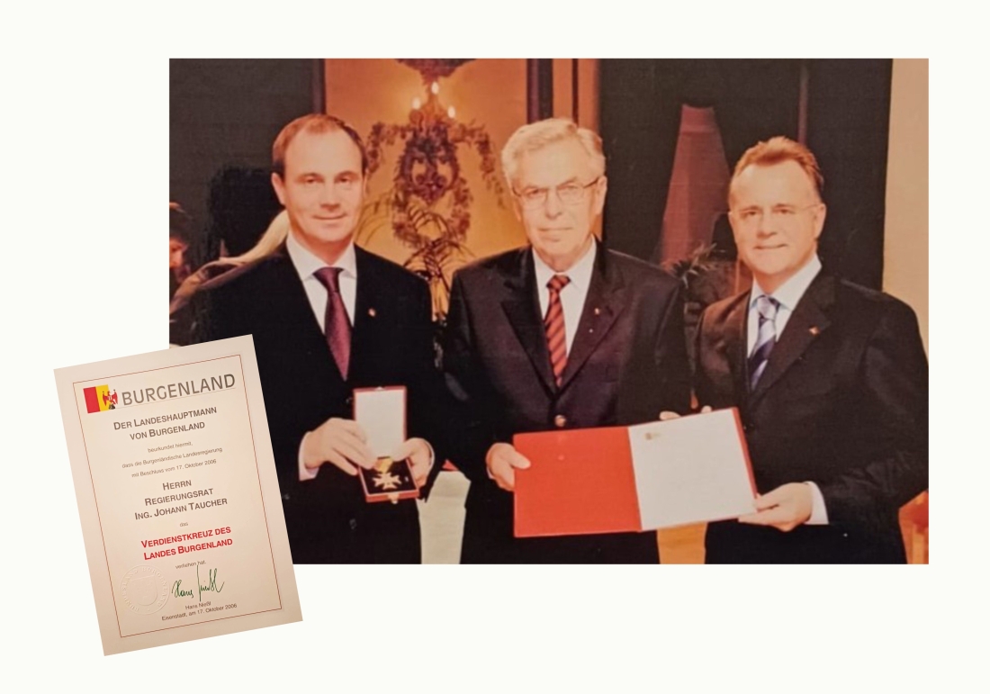 Finanzbeamer Reg.Rat Ing. Hans Taucher (*1932/+2025) wird mit dem Verdienstkreuz des Burgenlandes ausgezeichnet