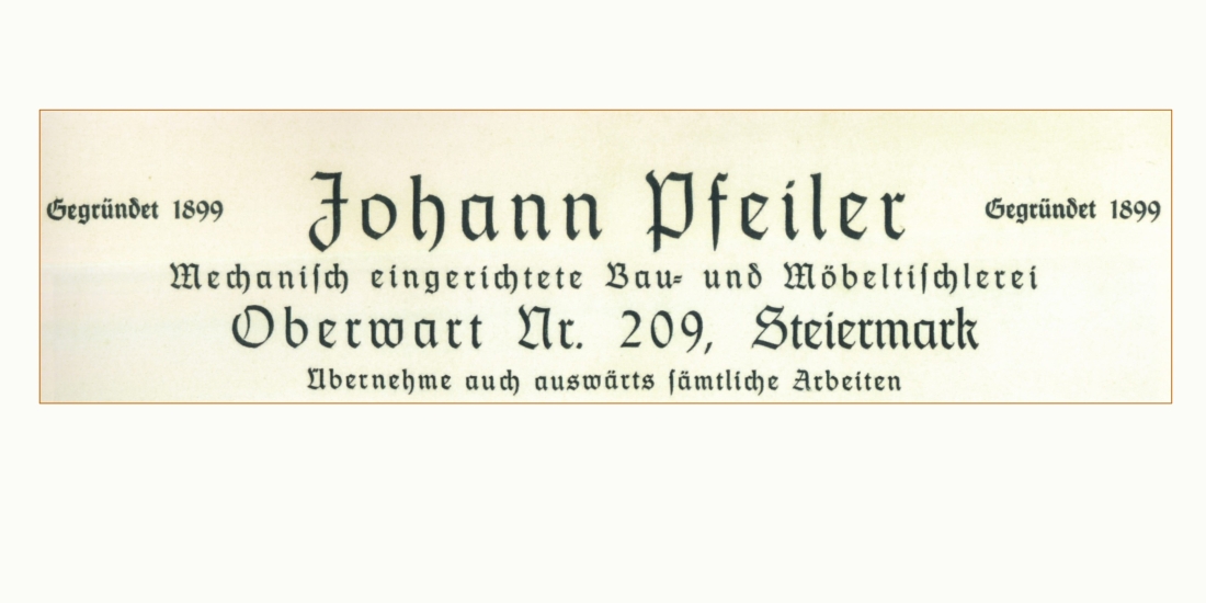 Firmenschild der Tischlerei Johann Pfeiler - OW 209 / Johann Straußgasse 10