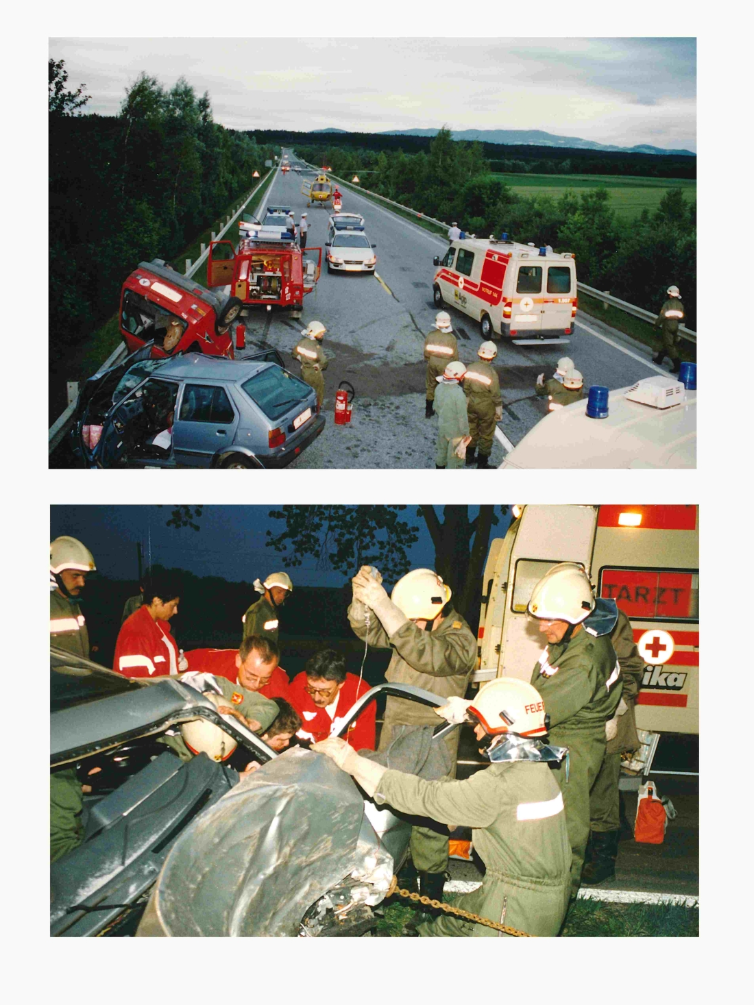 Rotes Kreuz und Stadtfeuerwehr: schwerer Verkehrsunfall 2002